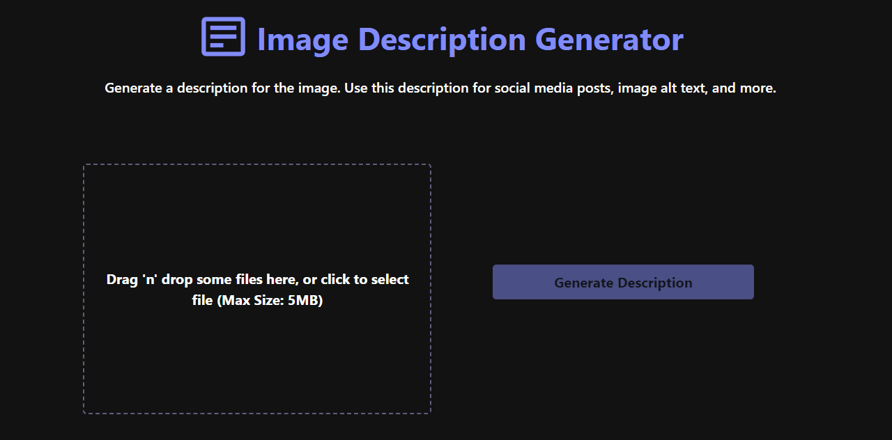 AI Image Description Generator — create alt text, captions, and detailed photo descriptions