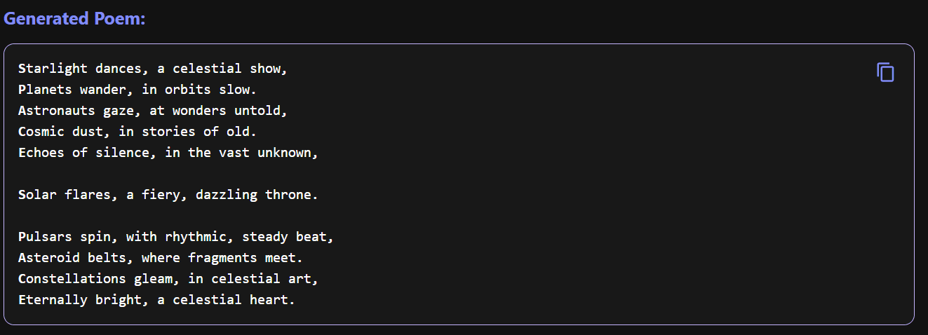 Exemplo de um poema gerado pelo Gerador de Poemas com IA da Repixify