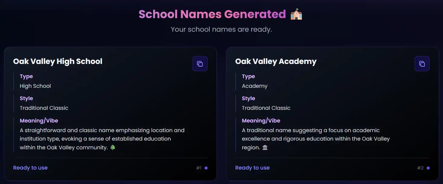 School Name Generator | Random School Name Generator | High School Name Generator | College Name Generator | University Name Generator