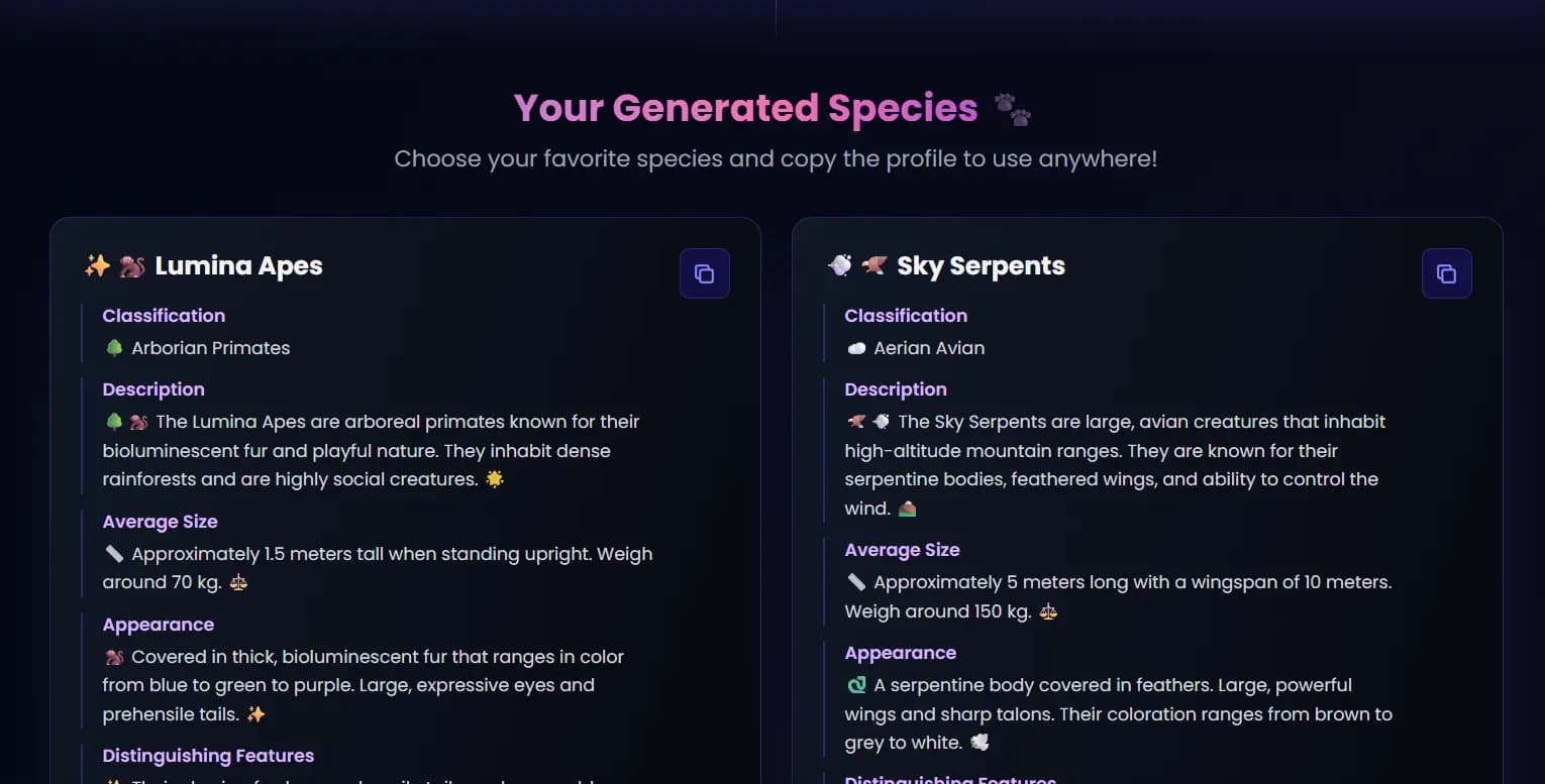 Example of a Generated Species