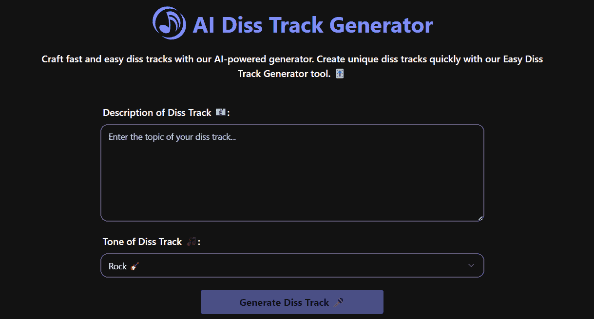AI Diss Track Generator & Maker — example input for diss track lyrics and name ideas