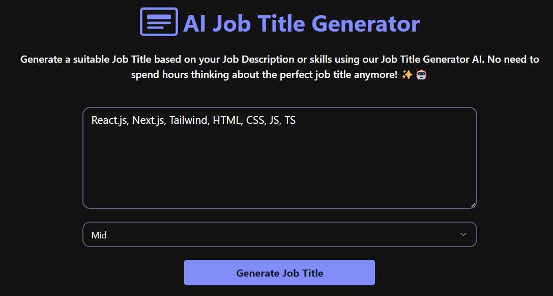 AI Job Title Generator—Example title suggestions preview