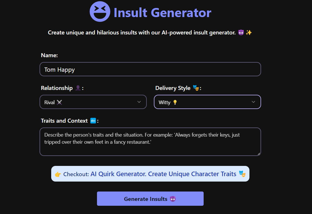 AI Insult Generator Example Output