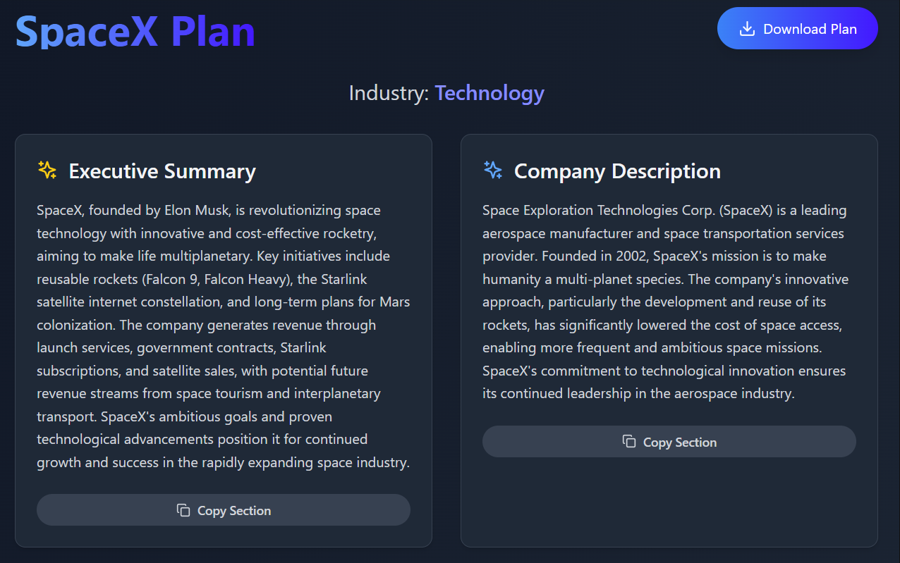 Business Plan Generator