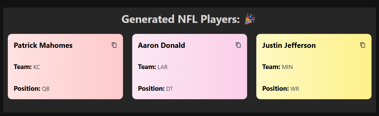 Random NFL Player Generator Output Example